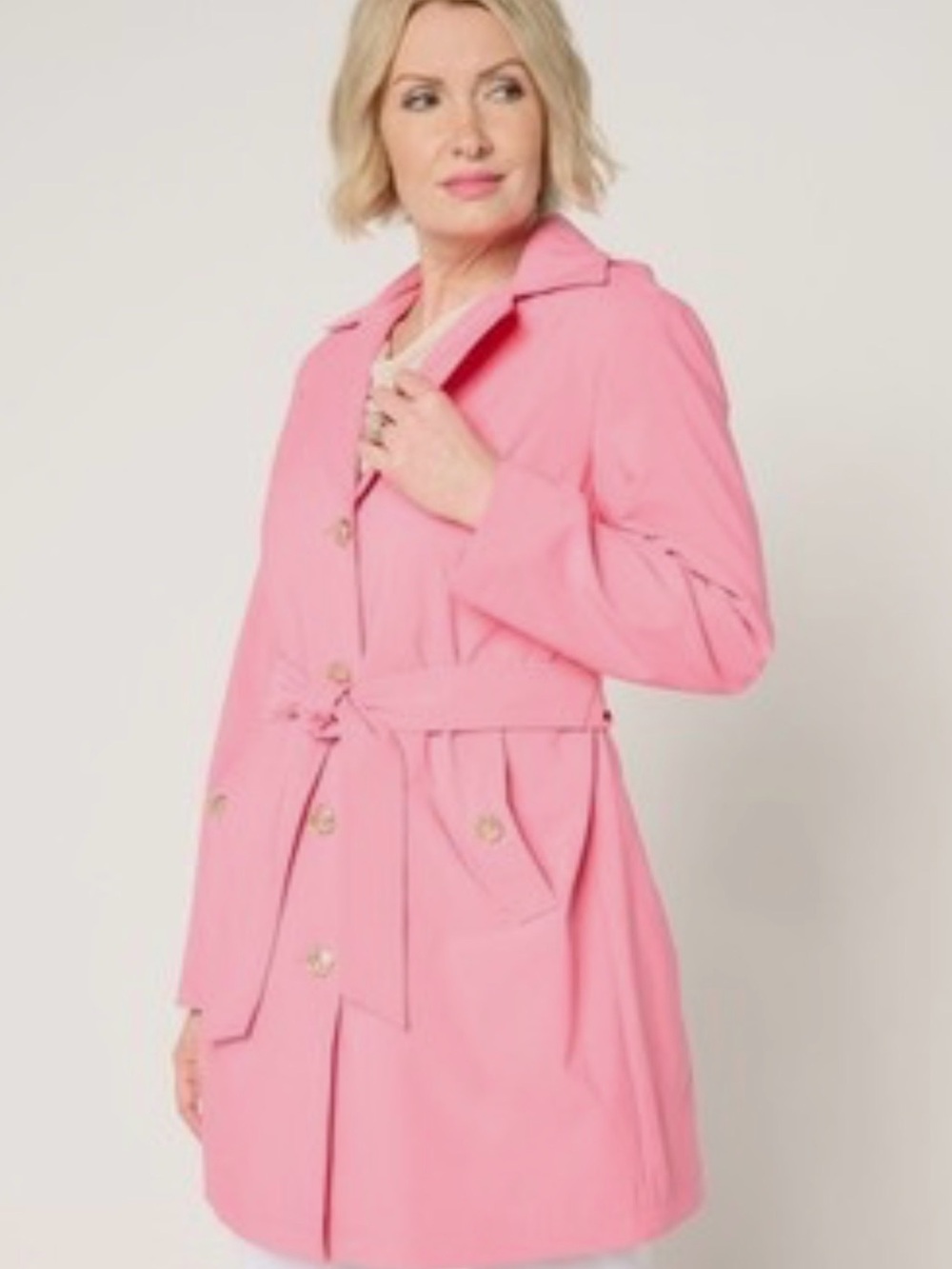 dennis basso Bright Pink Belted Trench Coat